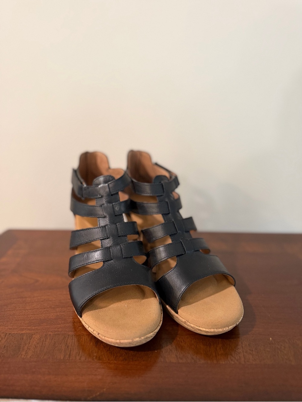 Rockport Briah Gladiator Black Strappy Wedge Sandal Heels Size 7